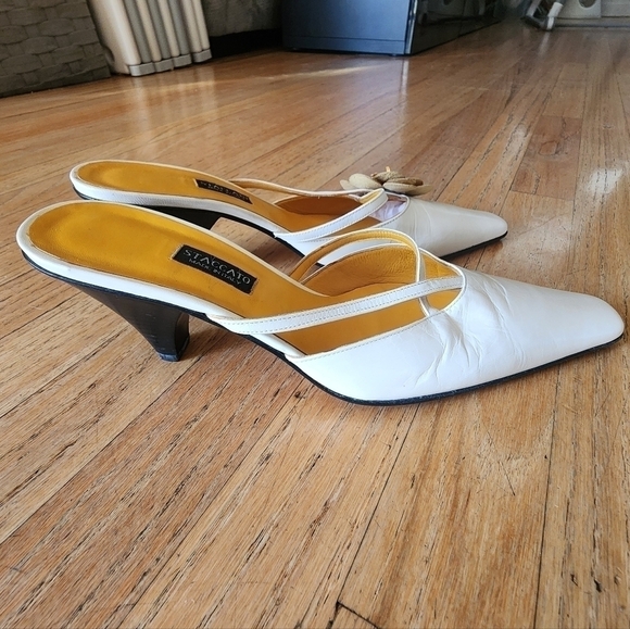 Staccato White Business Casual Leather Mules with Flower Detail size 37.5 - Picture 3 of 6